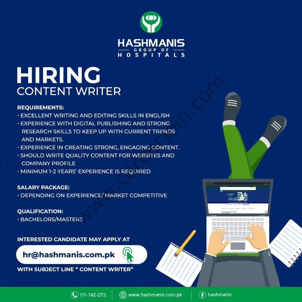 Hashmani Group Of Hospitals Jobs Content Writer 01