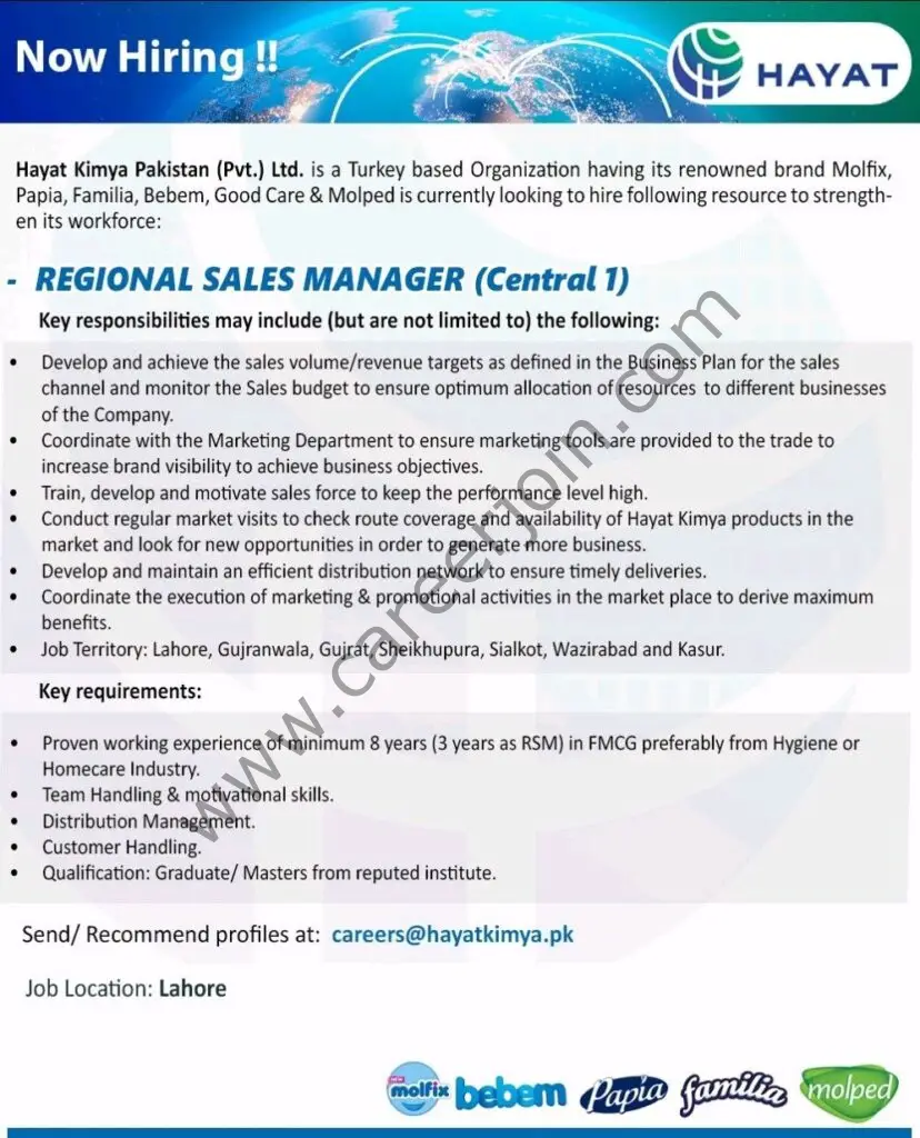 Hayat Kimya Pakistan Pvt Ltd Jobs Regional Sales Manager 01