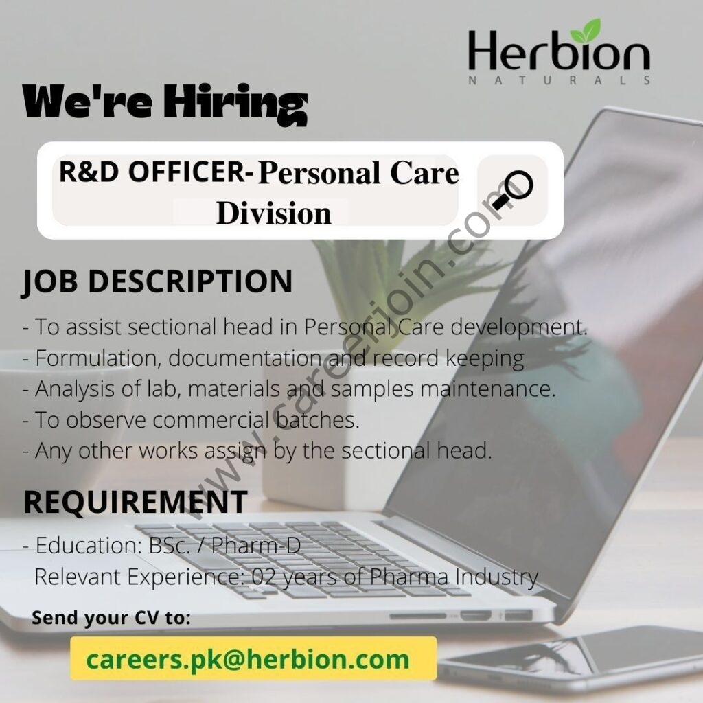 Herbion Pakistan Jobs R&D Officer 01