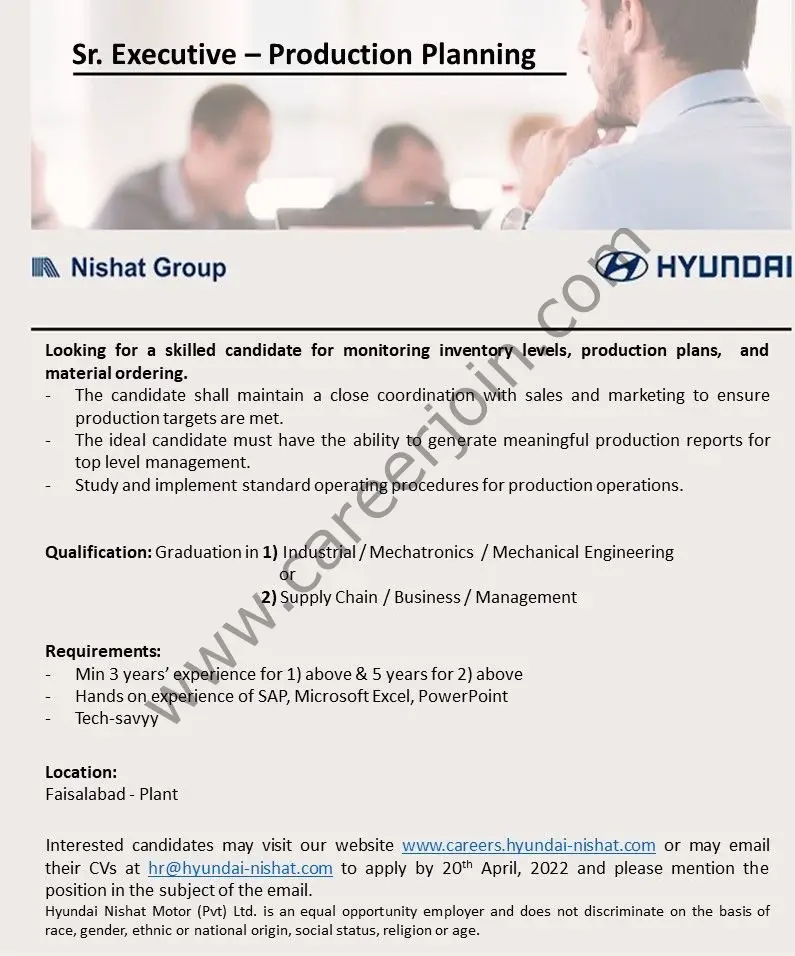Hyundai Nishat Motors Pvt Ltd Jobs Senior Executive Production Planning 01