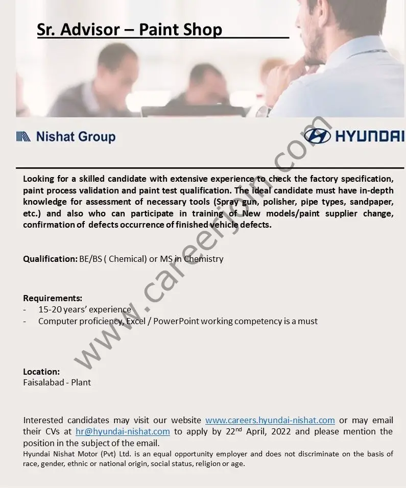 Hyundai Nishat Motors Pvt Ltd Jobs Senior Advisor 01