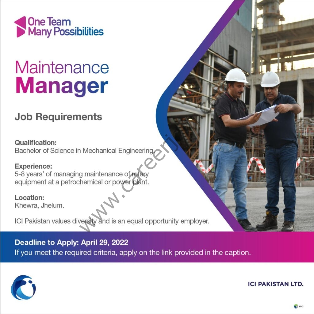 ICI Pakistan Limited Jobs Maintenance Manager 01