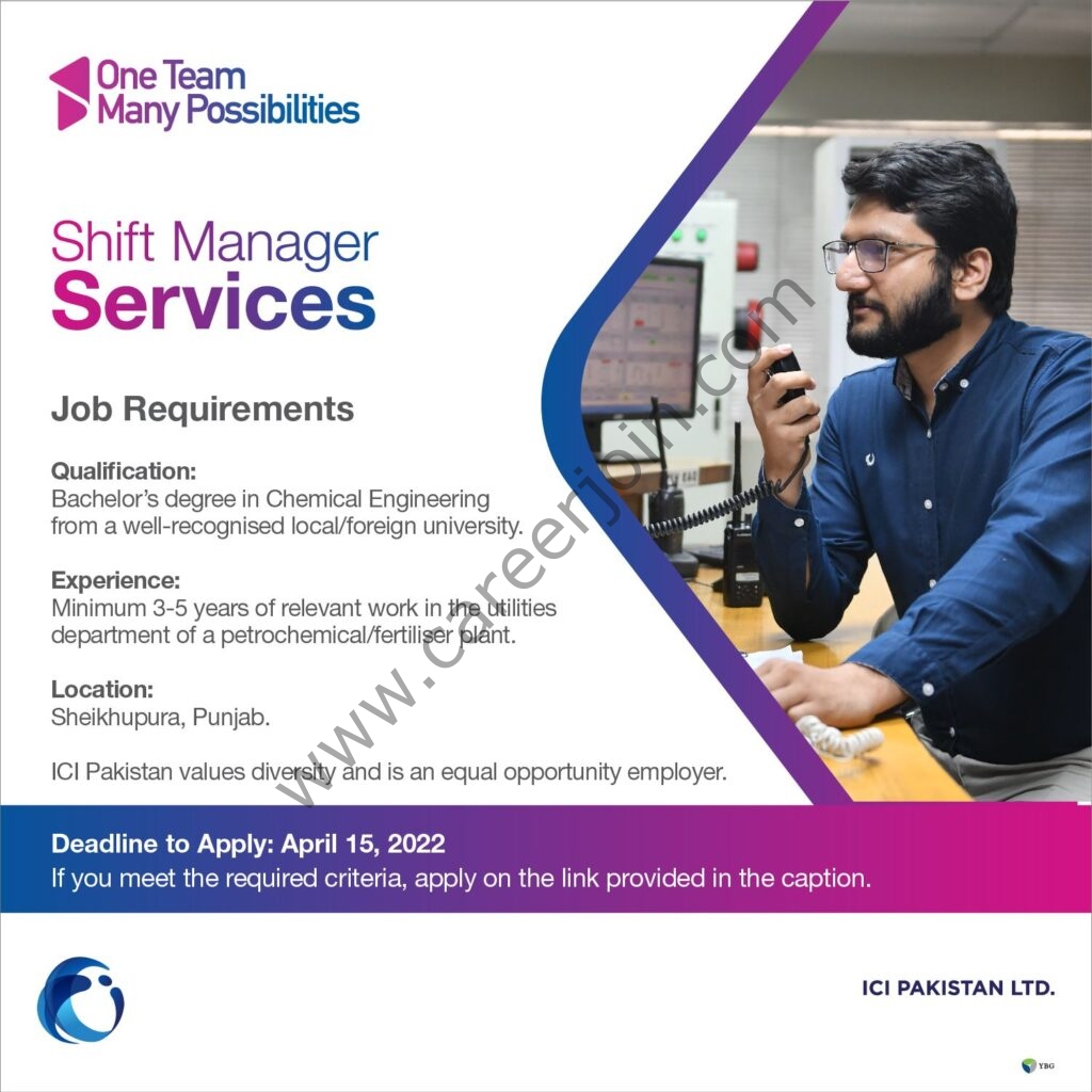 ICI Pakistan Limited Jobs Shift Manager Services 01