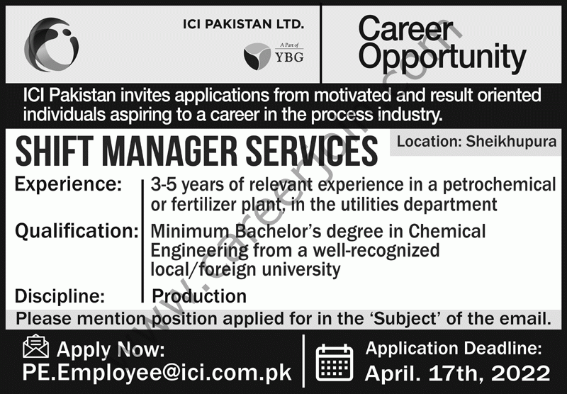 ICI Pakistan Ltd Jobs 10 April 2022 Nawaiwaqt 01
