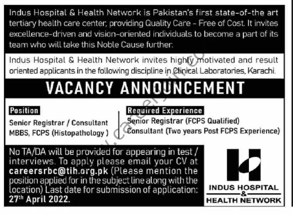 Indus Hospital & Health Network Jobs 17 April 2022 Dawn 06