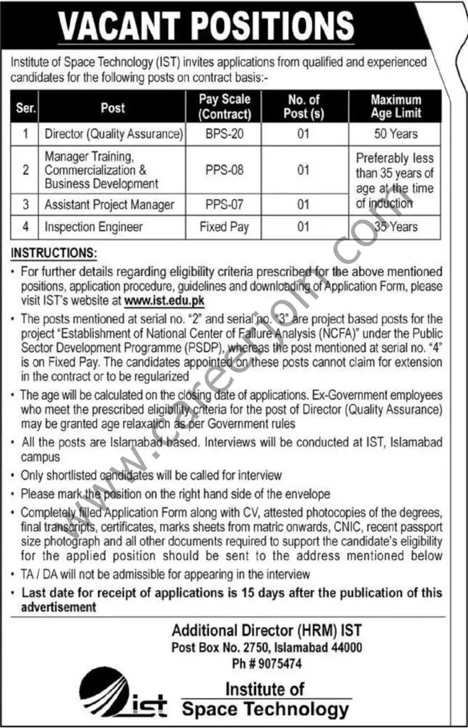 Institue Of Space Technology IST Jobs 07 April 2022 Express 01
