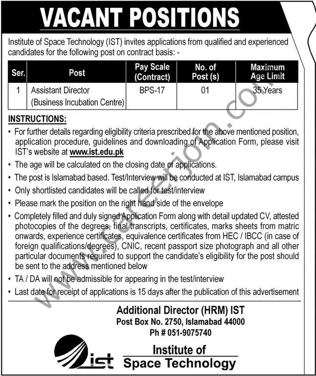 Institute of Space Technology IST Jobs 26 April 2022 Express 01