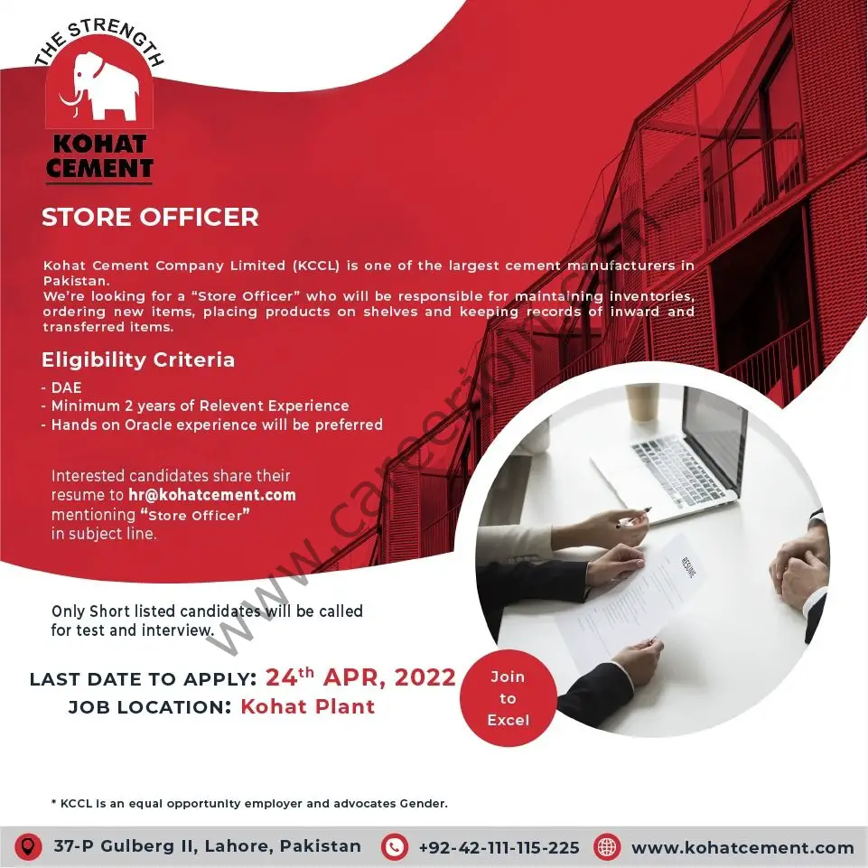 Kohat Cement Company Limited KCCL Jobs Store Officer 01