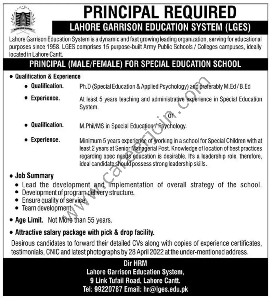 Lahore Garrison Education System LGES Jobs 19 April 2022 Express Tribune 04