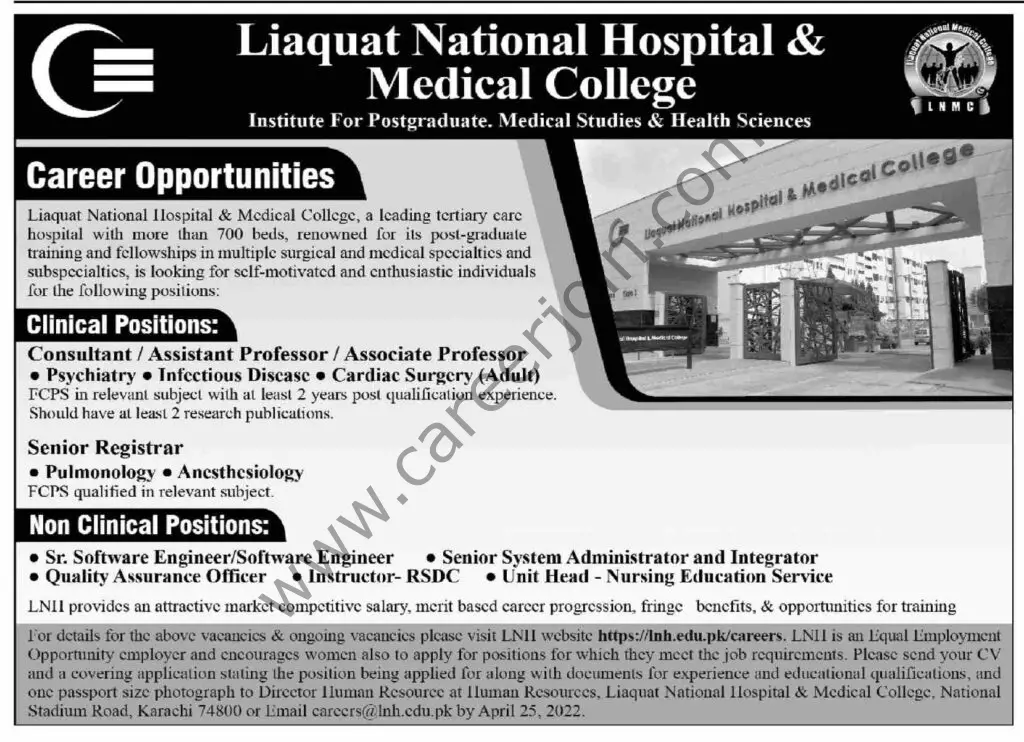 Liaquat National Hospital & Medical College Jobs 17 April 2022 Dawn 01