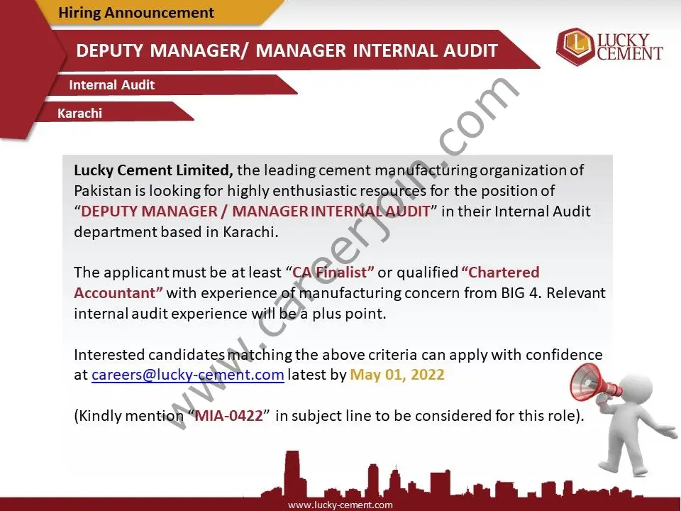 Lucky Cement Limited Jobs Deputy Manager / Manager Internal Audit 01