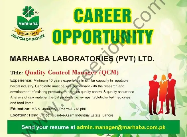Marhaba Laboratories Pvt Ltd Jobs Quality Control Manager QCM 01