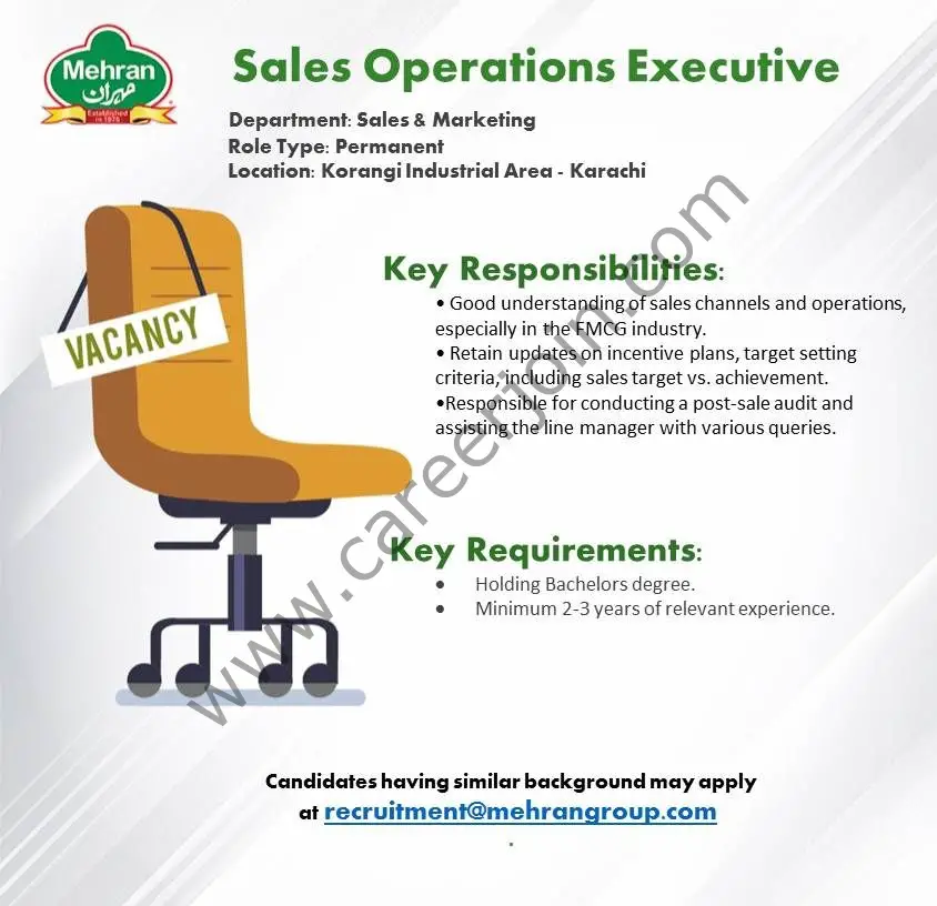 Mehran Group Jobs Sales Operations Executive 01