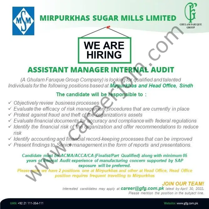 Mirpurkhas Sugar Mills Limited Jobs Assistant Manager Internal Audit 01