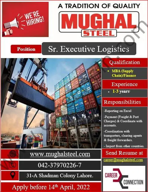 Mughal Iron & Steel Industries Limited MISIL Jobs Senior Executive Logistics 01