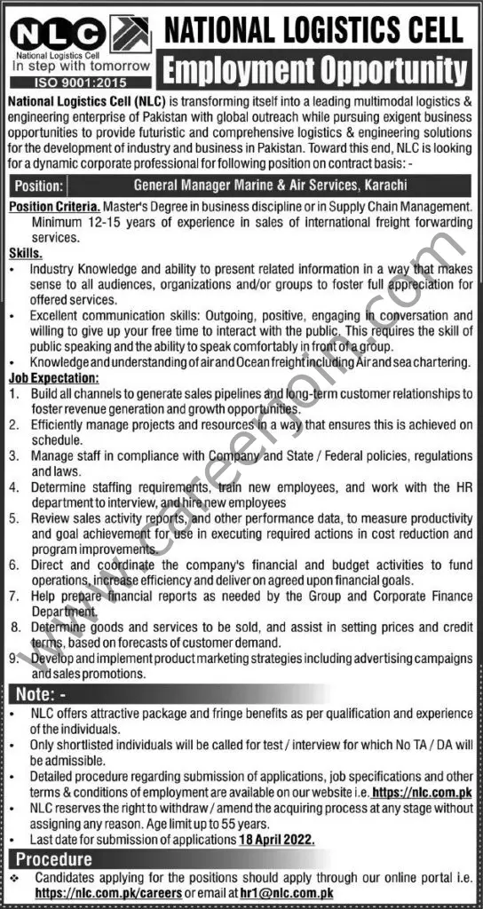 National Logistics Cell NLC Jobs 03 April 2022 Express Tribune 01
