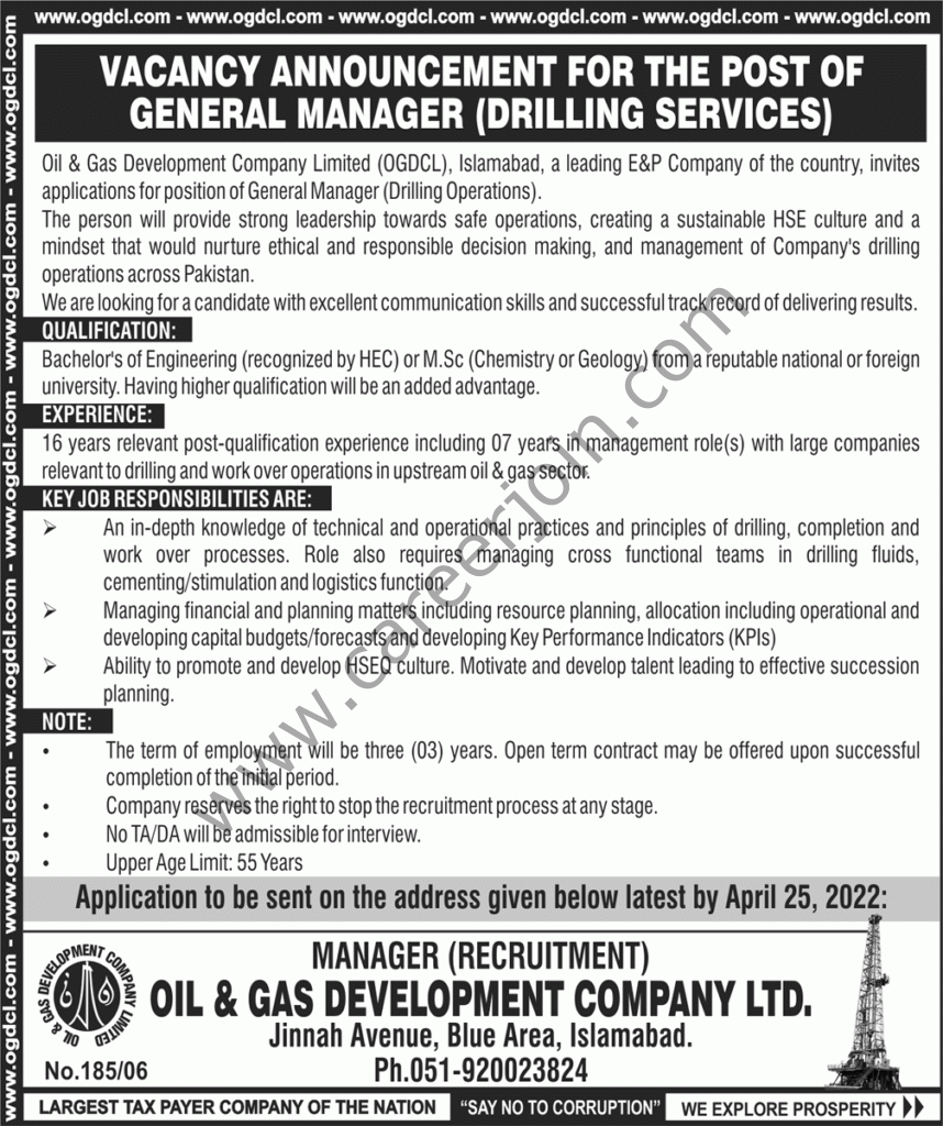 Oil & Gas Development Company Ltd OGDCL Jobs 10 April 2022 Nawaiwaqt 01