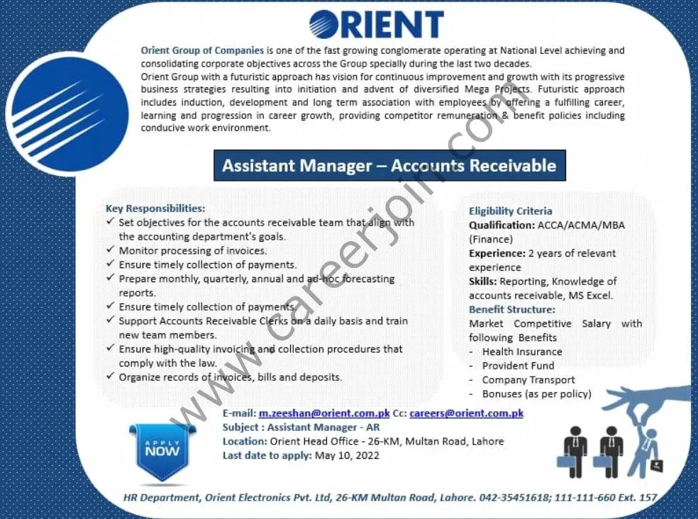 Orient Group Of Companies Jobs Assistant Manager Accounts Receivable 01