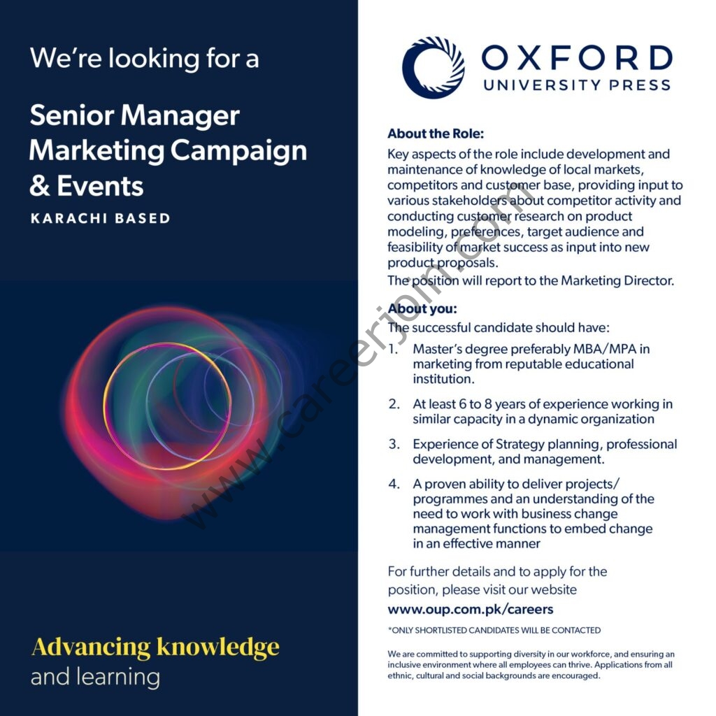 Oxford University Press OUP Jobs Senior Manager Marketing Compaign & Events 01