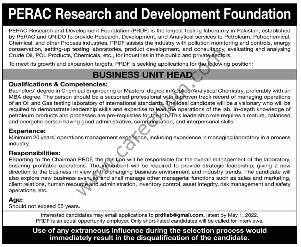 PERAC Research & Development Foundation Jobs 17 April 2022 Dawn 07