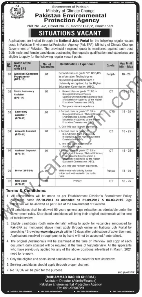 Pakistan Environmental Protection Agency Jobs 31 March 2022 Dawn 01