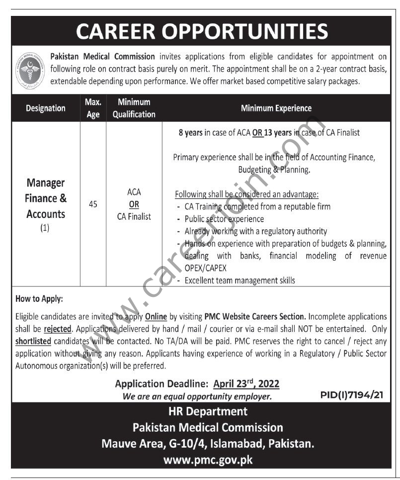 Pakistan Medical Commission PMC Jobs 14 April 2022 Express Tribune 04