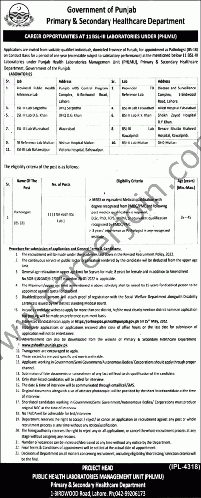 Primary & Secondary Healthcare Department Jobs April 2022 01