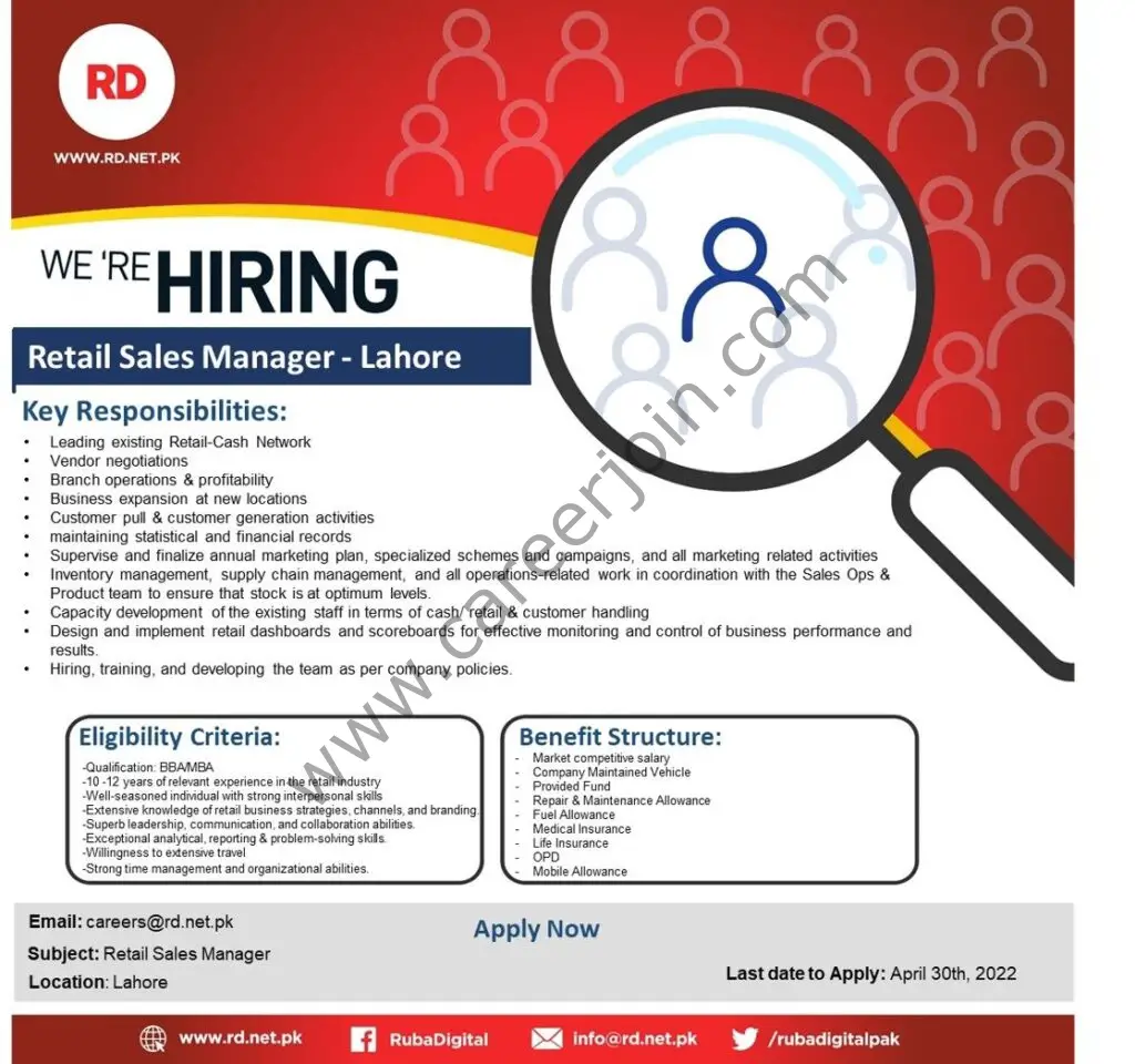 RD Ruba Digital Pvt Ltd Jobs Retail Sales Manager 01