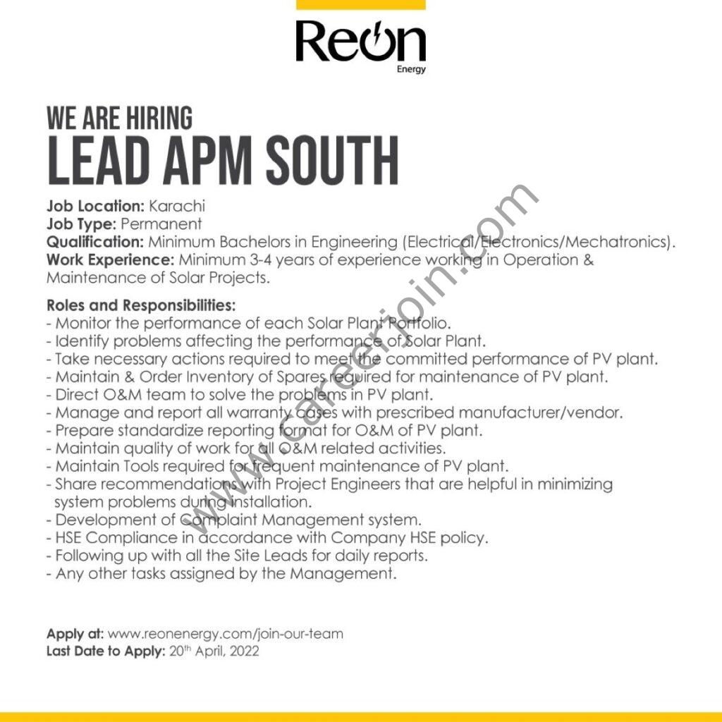 Reon Energy Limited Jobs Lead APM 01