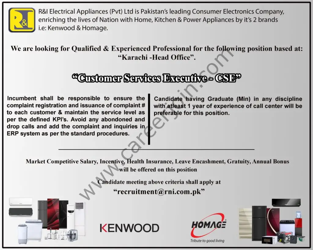 R&I Electrical Appliances Pvt Ltd Jobs 29 April 2022 01