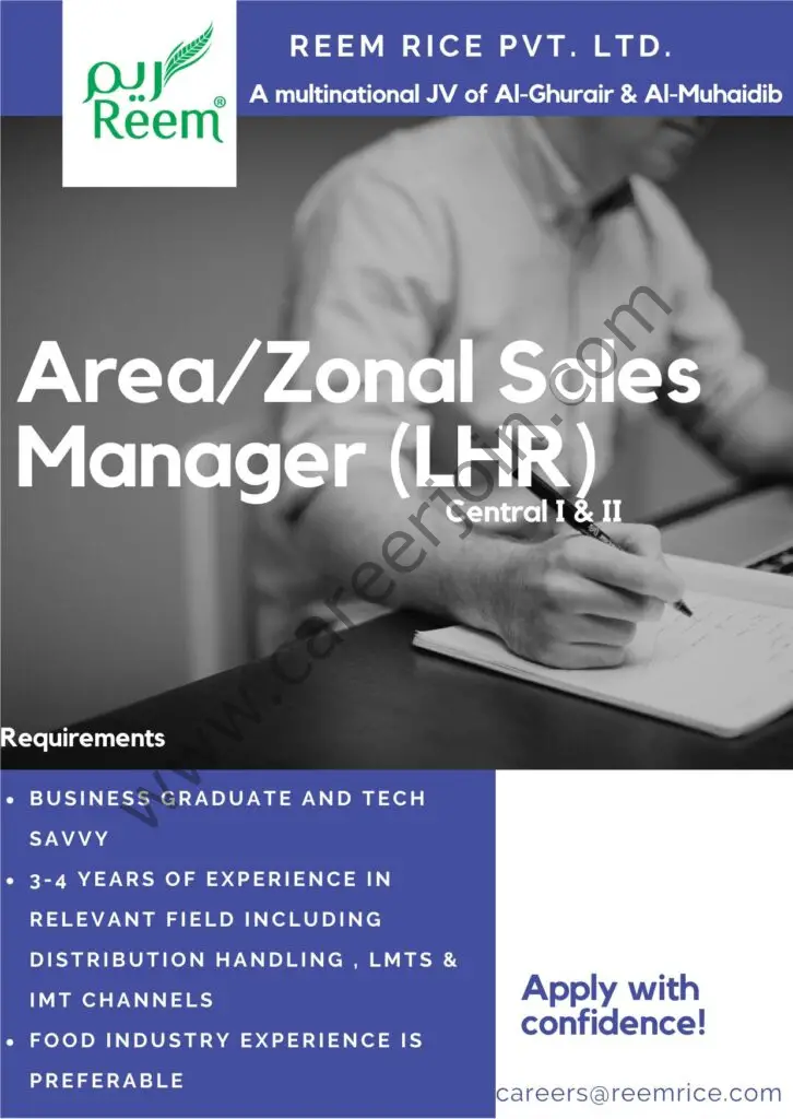 Reem Rice Pvt Ltd Jobs Area / Zonal Sales Manager 01
