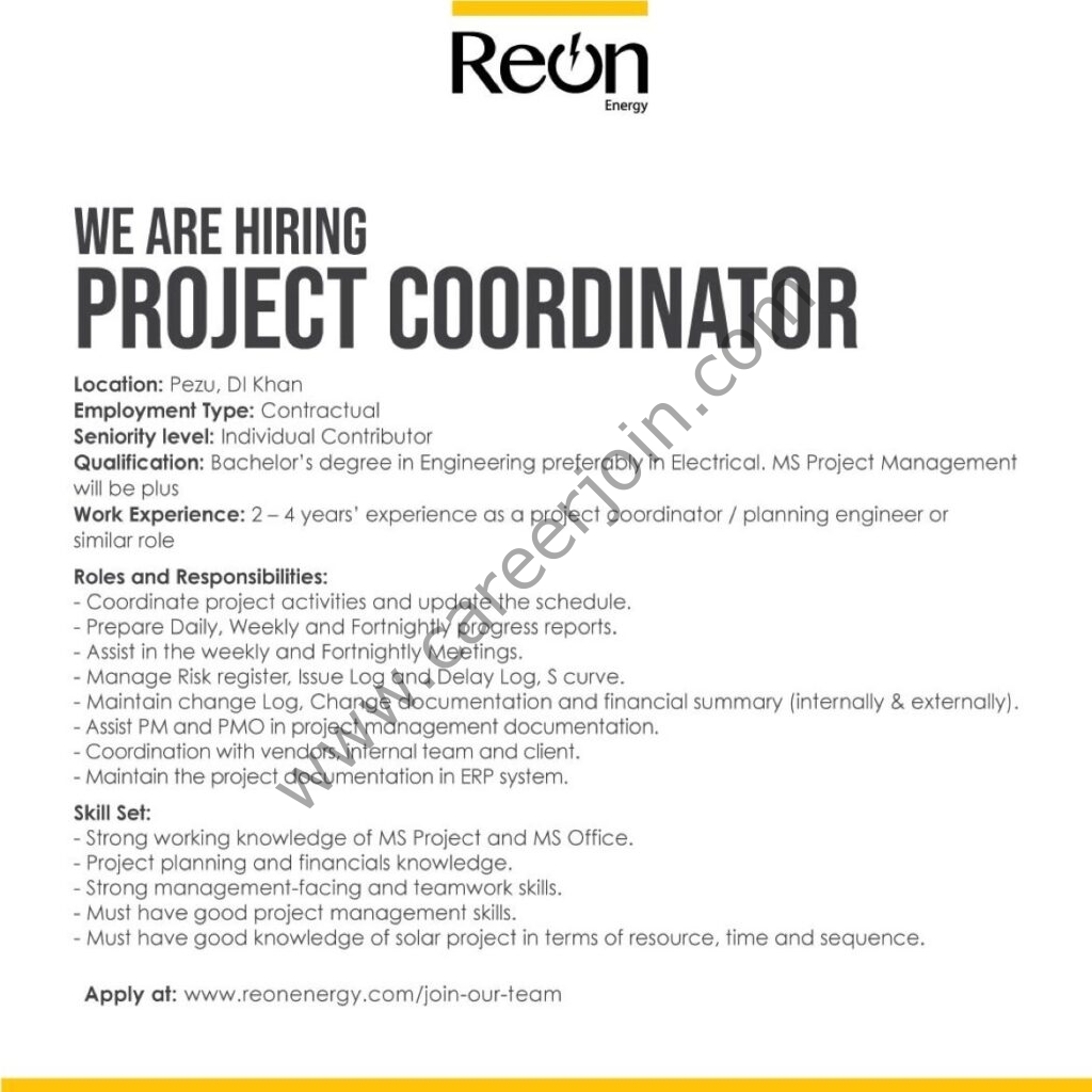 Reon Energy Limited Jobs Project Coordinator 01