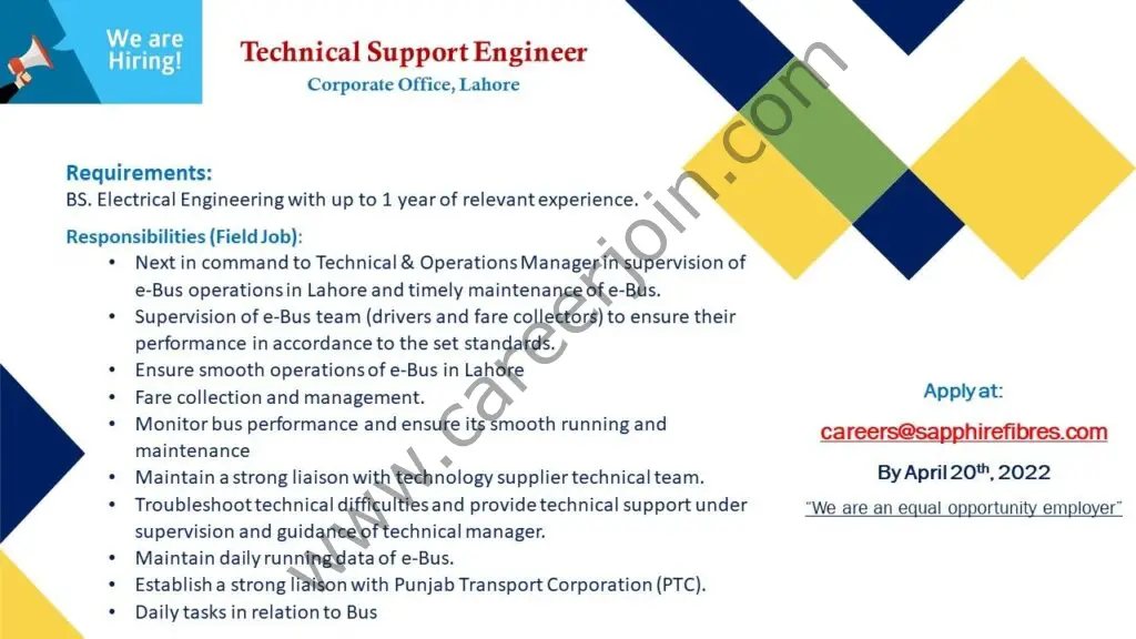 Sapphire Fibres Limited Jobs Technical Support Engineer 01