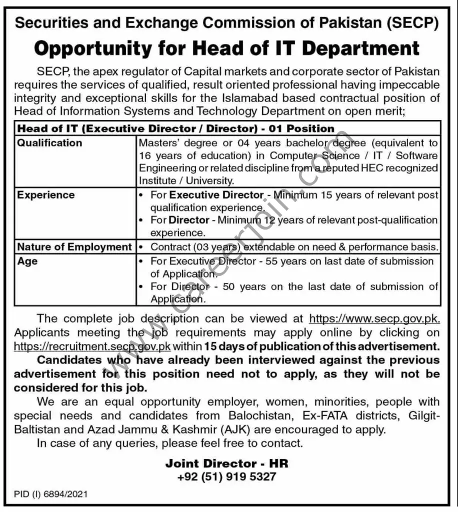Securities & Exchange Commission of Pakistan SECP Jobs 03 April 2022 Dawn 01 01
