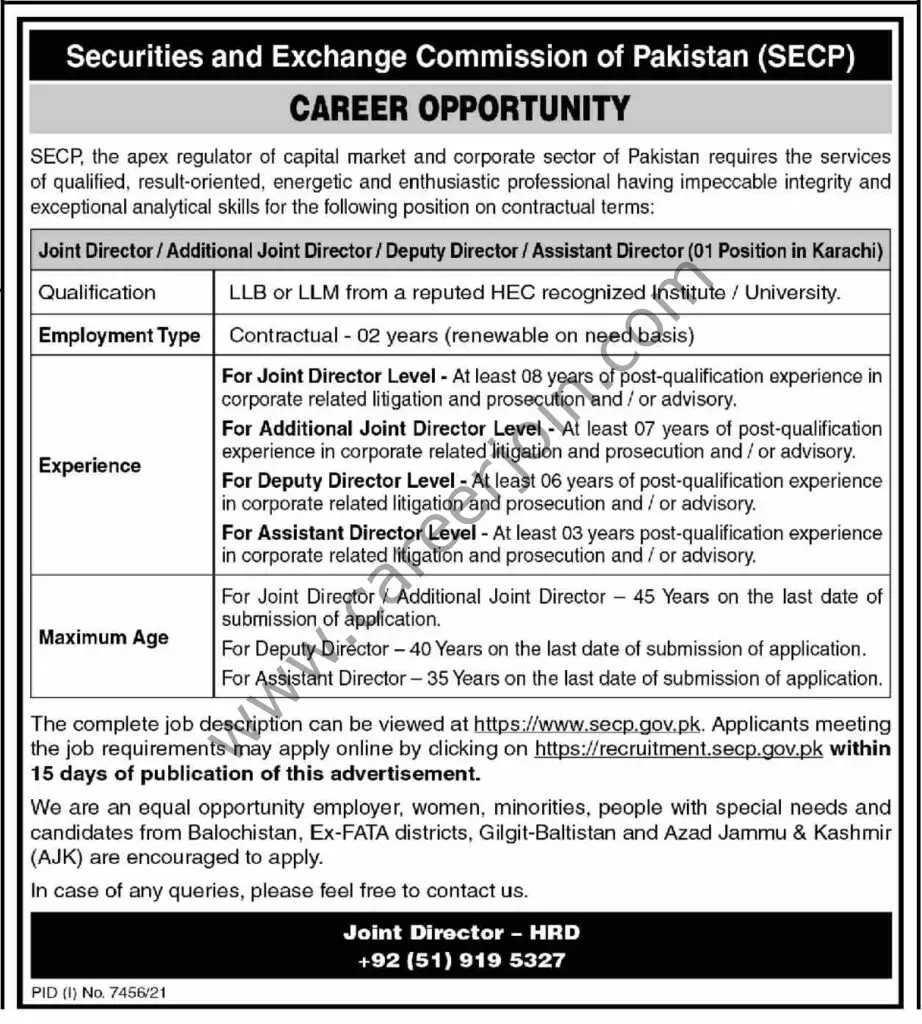 Securities & Exchange Commission of Pakistan SECP Jobs April 2022 01