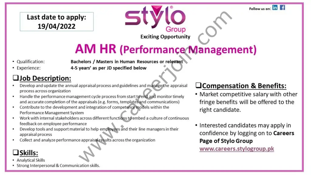 Stylo Pvt Ltd Jobs AM HR ( Performance Management) 01
