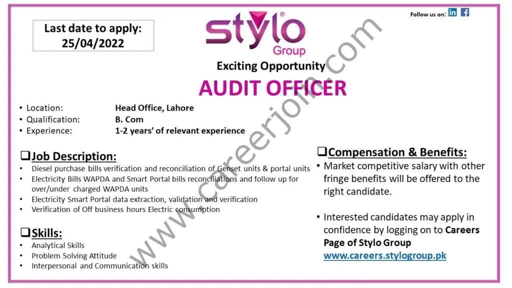 Stylo Pvt Ltd Jobs Audit Officer 01