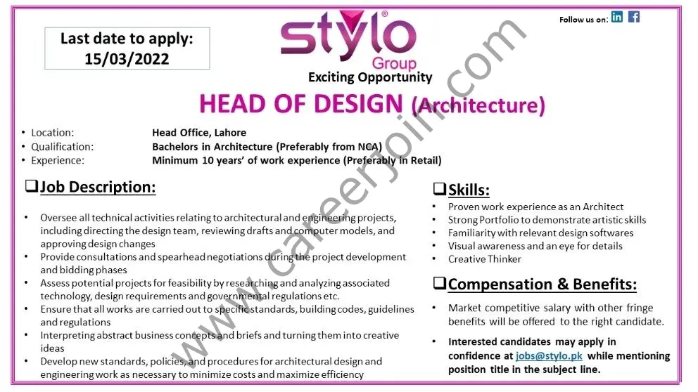 Stylo Pvt Ltd Jobs Head Of Design 01