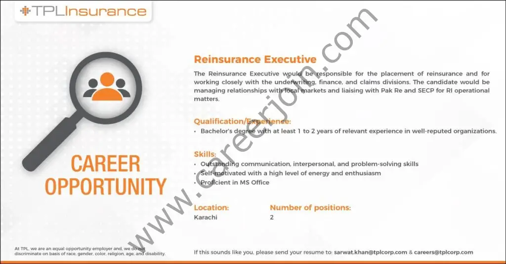 TPL Insurance Limited Jobs Reinsurance Executive 01