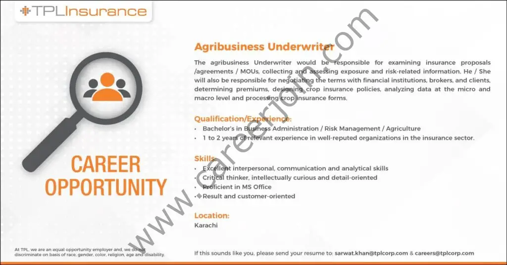 TPL Insurance Jobs Agri Business Underwriter 01