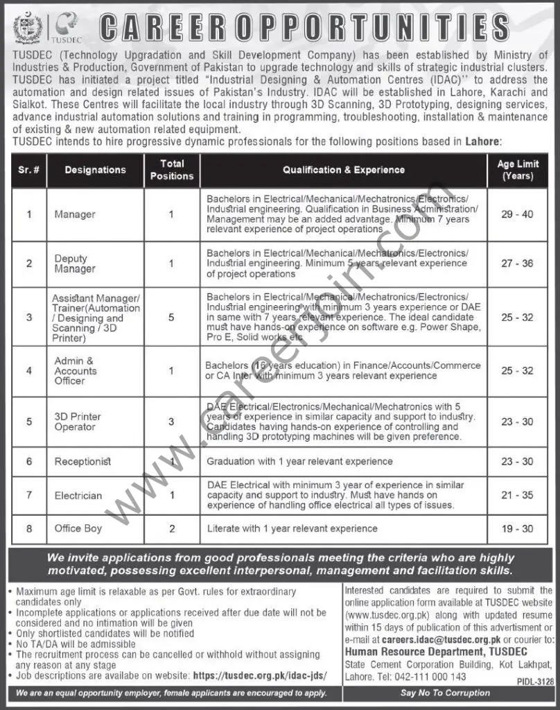 TUSDEC Technology Upgradation & Skill Development Company Jobs 03 April 2022 Express Tribune 01