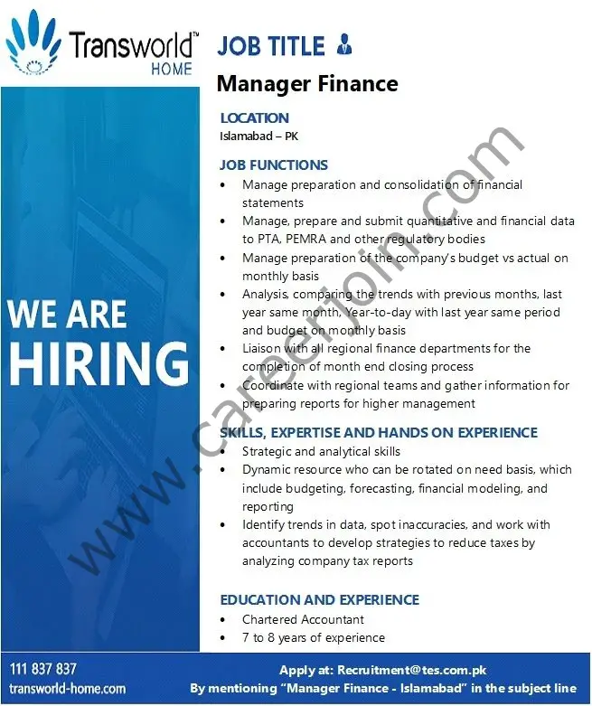 Transworld Home Jobs Manager Finance 01