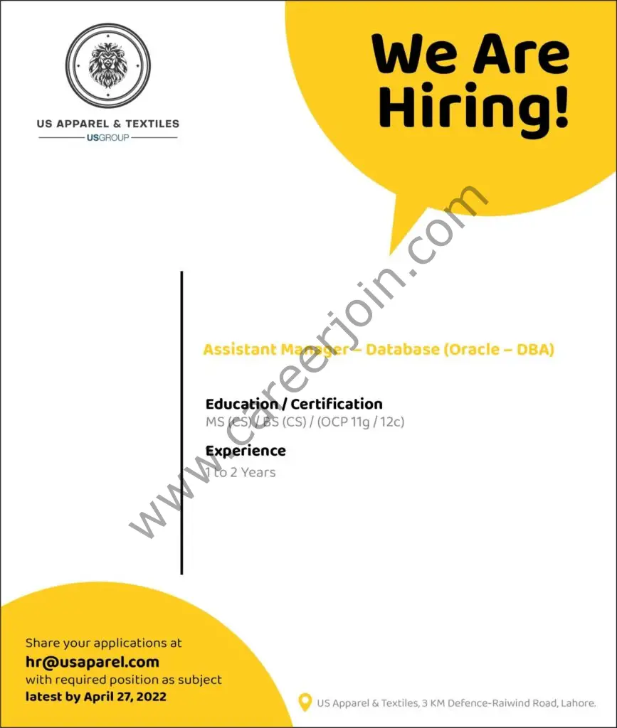 US Apparel & Textiles Pvt Ltd Jobs Assistant Manager Database 01