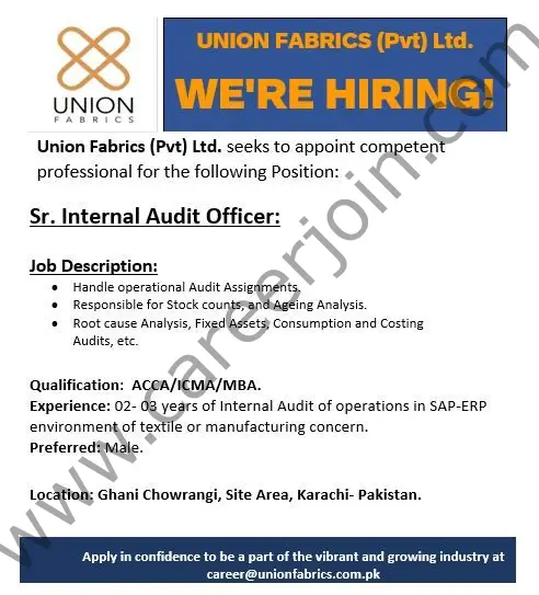 Union Fabrics Pvt Ltd Jobs Senior Internal Audit Officer 01