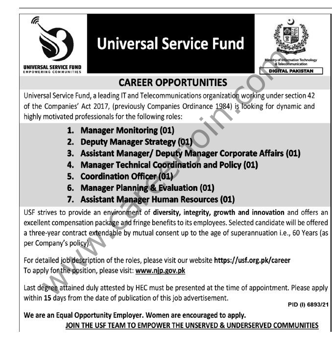 Universal Service Fund Jobs 06 April 2022 Express Tribune 01