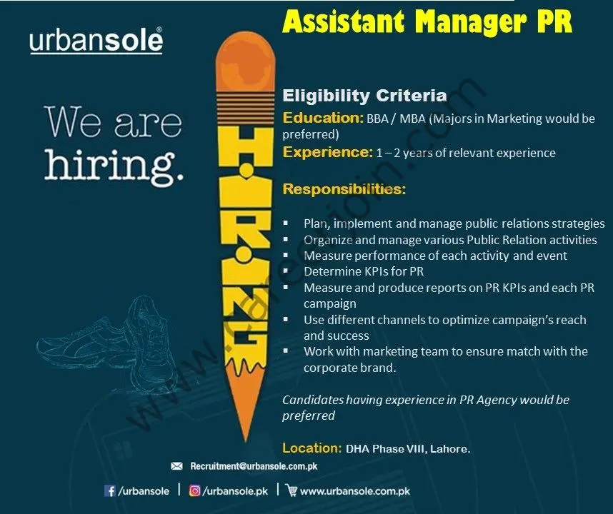Urbansole Pakistan Jobs Assistant Manager PR 01
