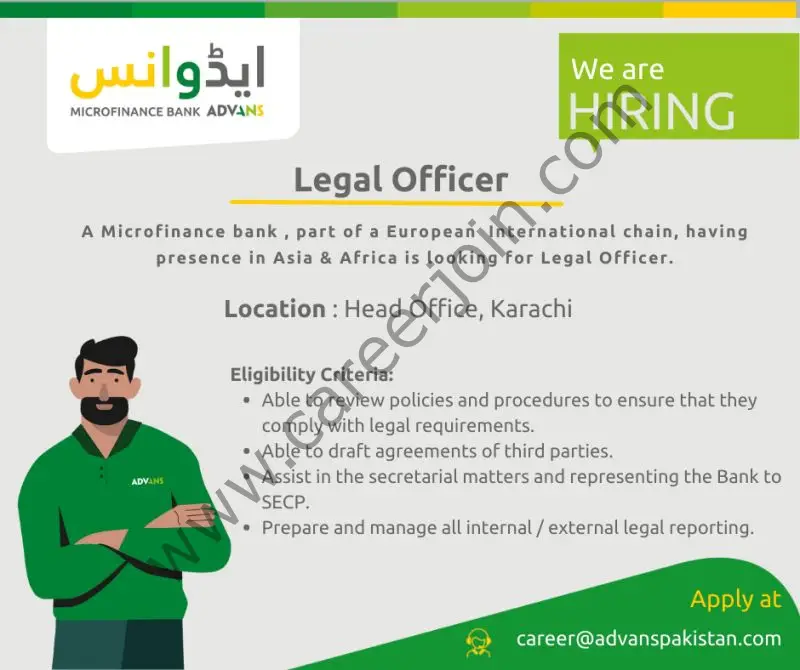 ADVANS Pakistan Microfinance Bank Limited Jobs Legal Officer 01