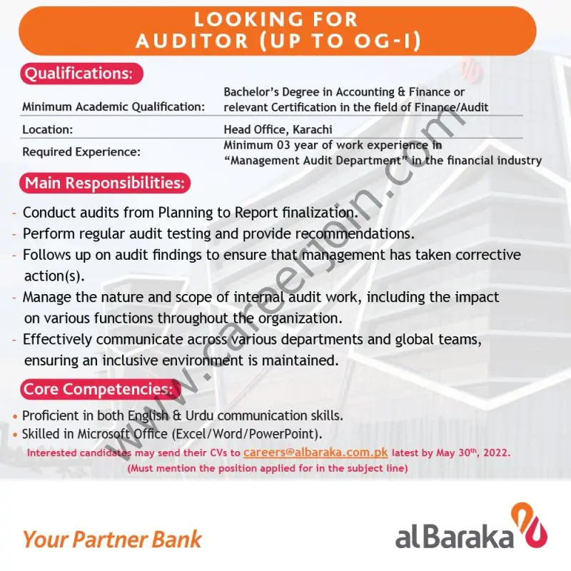 Albaraka Bank Pakistan Limited Jobs Auditor 01