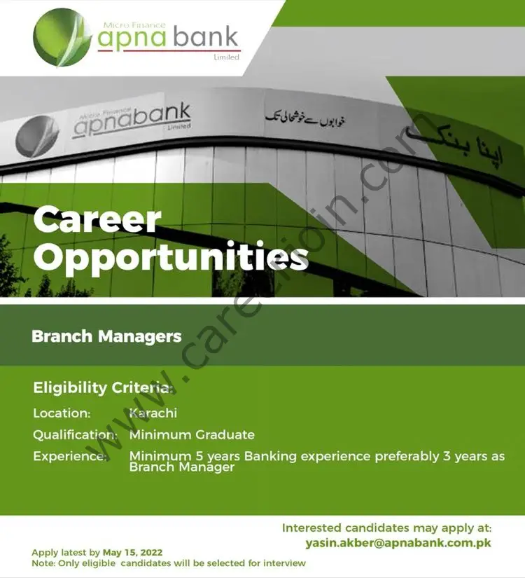 Apna Microfinance Bank Limited Jobs Branch Managers 01