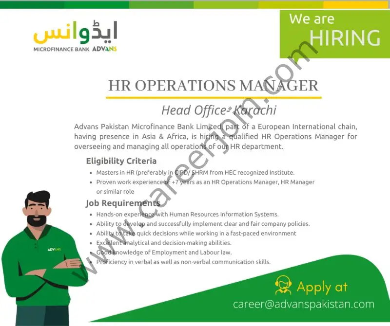 ADVANS Pakistan Microfinance Bank Limited Jobs HR Operations Manager 01